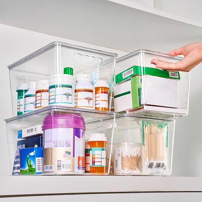 theaoo Large Clear Storage Bins with Lids, Stackable Containers, 4 Pack - Image 6