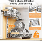 PXRACK Under Sink Organizer, Adjustable Height, 2 Tier Pull Out Cabinet Organizer, Slide Out Thickened Metal Storage for Kitchen Bathroom Laundry Pantry Cabinet, Stainless Steel, Silver, Large-2-Pack - Image 6