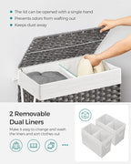 SONGMICS Laundry Hamper with Lid, 110L Double Wicker Basket, 6 Mesh Bags - Image 3
