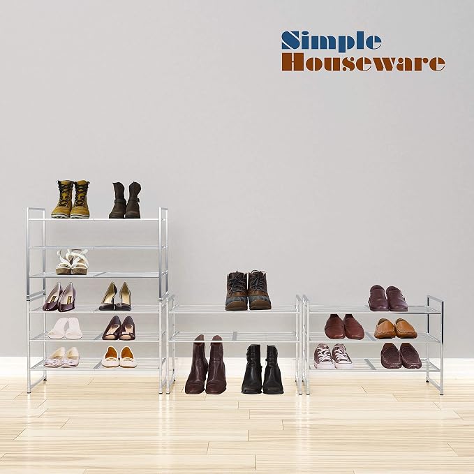 Simple Houseware 3-Tier Stackable Wired Grid Shoe Rack, Silver - Image 5