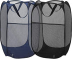 2 Packs Mesh Pop up Laundry Hamper (Black/Navy Blue) with Portable Durable Handles, Collapsible for Storage, Folding Pop-Up Clothes Hampers for Apartment, Home, College Dorm or Travel by Buenod