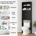 Shintenchi Over the Toilet Storage Cabinet, Bathroom Above the Toilet Rack, Bathroom Adjustable Shelf Organizer with Open Bottom Bar and Anti-Tip Device, Black - Image 4