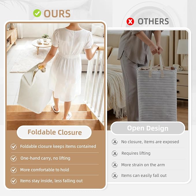 STORAGE MANIAC 3-Pack Large Laundry Hamper, 100L (26.4 Gal) Collapsible Laundry Basket with Bamboo Handles, Freestanding Waterproof Clothes Hamper for Laundry Room, Bedroom, Dorm, Towels, White - Image 2
