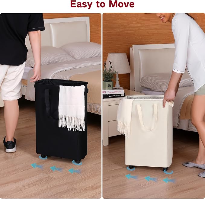 efluky Slim Laundry Hamper with Wheels, Rolling Laundry Basket for Clothes, Small Laundry Basket for Bedroom, Dorm and Laundry Room, 60L (12.7 Gallons) Grey - Image 4