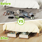 Tututry Under Bed Storage with Wheels, XXL 60L Under the Bed Storage Bins, Underbed Storage Containers with Lids & Label, Rolling Metal Drawer for Shoes, Clothes, Books, Toys (4-Pack Beige) - Image 6