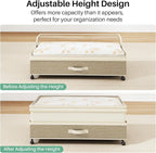 Kitstorack 2Pack Height-adjustable Under Bed Storage with Wheels, Under Bed Storage Containers,Under Bed Shoe Storage Organizer with Clear Window&Label, Suitable for Clothes Storage, Beige & Linen - Image 6