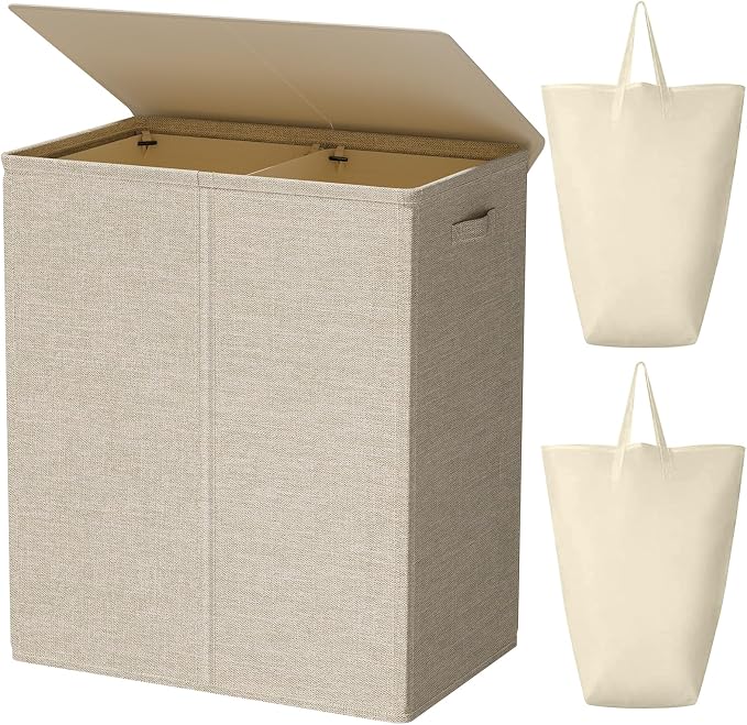 WOWLIVE 154L Double Laundry Hamper 2 Section with Lid and Removable Bags by WOWLIVE