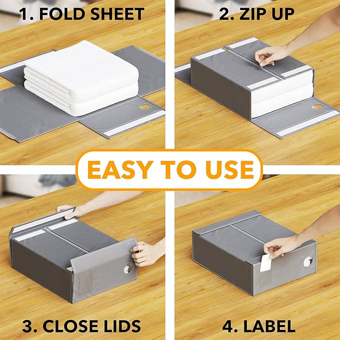 SpaceAid 2 Pack Bed Sheet Organizers and Storage, Foldable Sheet Organizer for Linen Closet, Sheets Set Folder Keeper with Window XL (Queen & King Size) Organizing Bedding Container, Gray - Image 3