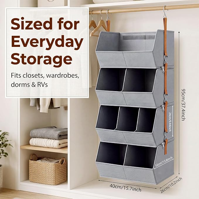 4 Tier Collapsible Hanging Closet Organizer with Hooks Zipper - Image 2