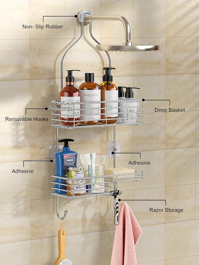 SMARTAKE Hanging Shower Head Caddy, Shower Shelf Organizer, Silver - Image 7