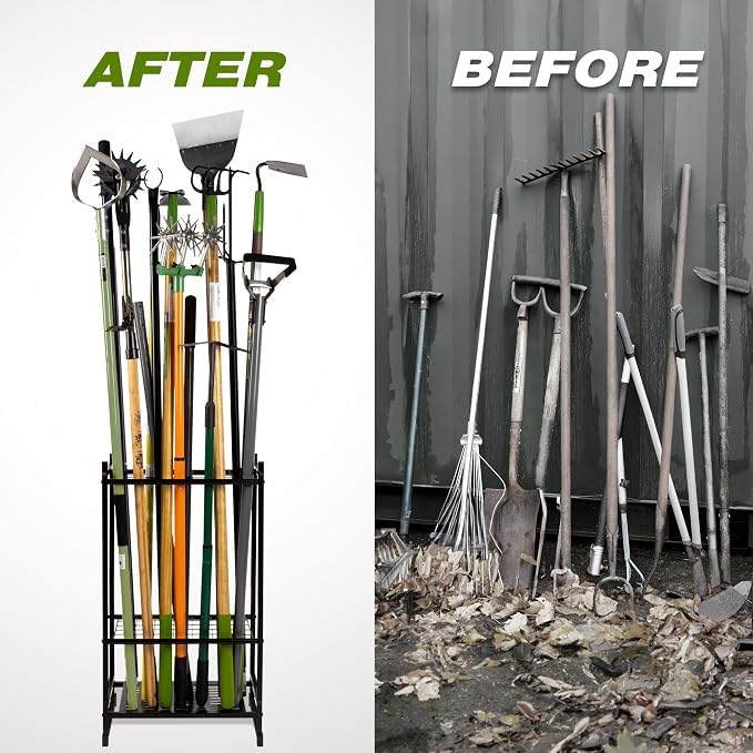 Garden Tool Organizer, Garage Tool Organizer & Garage Organization, Heavy Duty Steel Tool Storage Rack Holds 35 Rakes, Brooms Tools, Broom Holder and Mop Holder, Shed Organizer for Home Organization - Image 7
