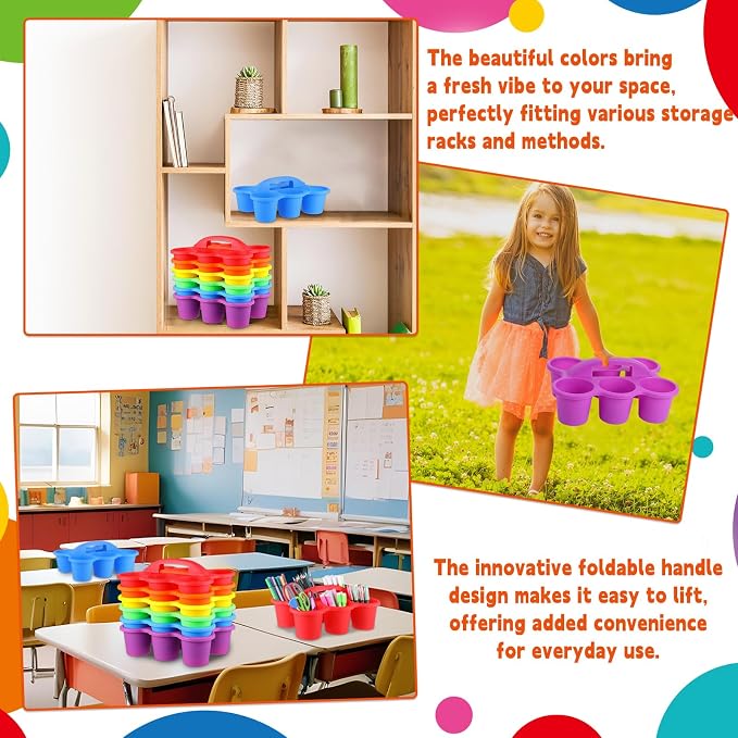 6 Pack Classroom Caddy Organizer with Handle, 6 Compartments, Colorful - Image 6