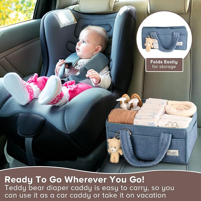 PeraBella Baby Diaper Caddy Organizer with Handle, Boy & Girl Shower Gift Basket, Portable Diaper Storage Basket Bin for Wipes, Newborn Baby Essentials Registry Search Must Haves, Car Caddy Organizer - Image 6