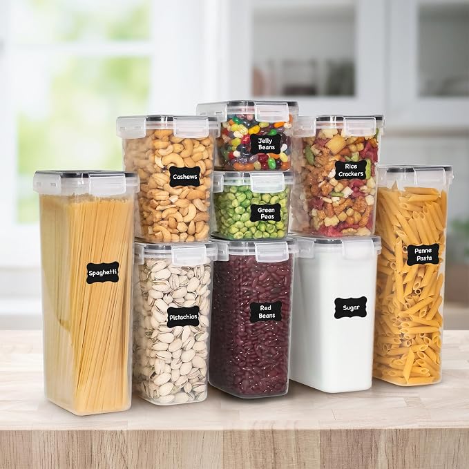 Freshware Kitchen Storage Containers with Lids, 48 PCS Airtight Food Storage Containers, Plastic Kitchen Containers, Pantry Containers for Cereal, Dry Food, Includes Labels, Marker & Measuring Spoons - Image 5