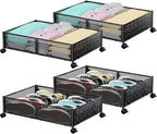 PHINOX Under Bed Storage with Wheels,Patterned,Sturdy Metal,4 Pack,Black | Tool-free assembly, glide smoothly, easy reach, foldable, maxmazie low-profile beds, dorm, keep seasonal clothes, shoes fresh by PHINOX