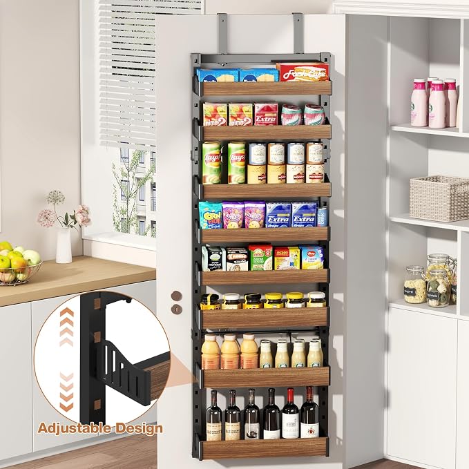 8-Tier Over The Door Pantry Organizer, Heavy-Duty Metal Wall Mount or Hanging Spice Rack, behind the door storage Shelves with Adjustable Basket, Back of Door Organizer for Kitchen Cabinet and Closet - Image 6