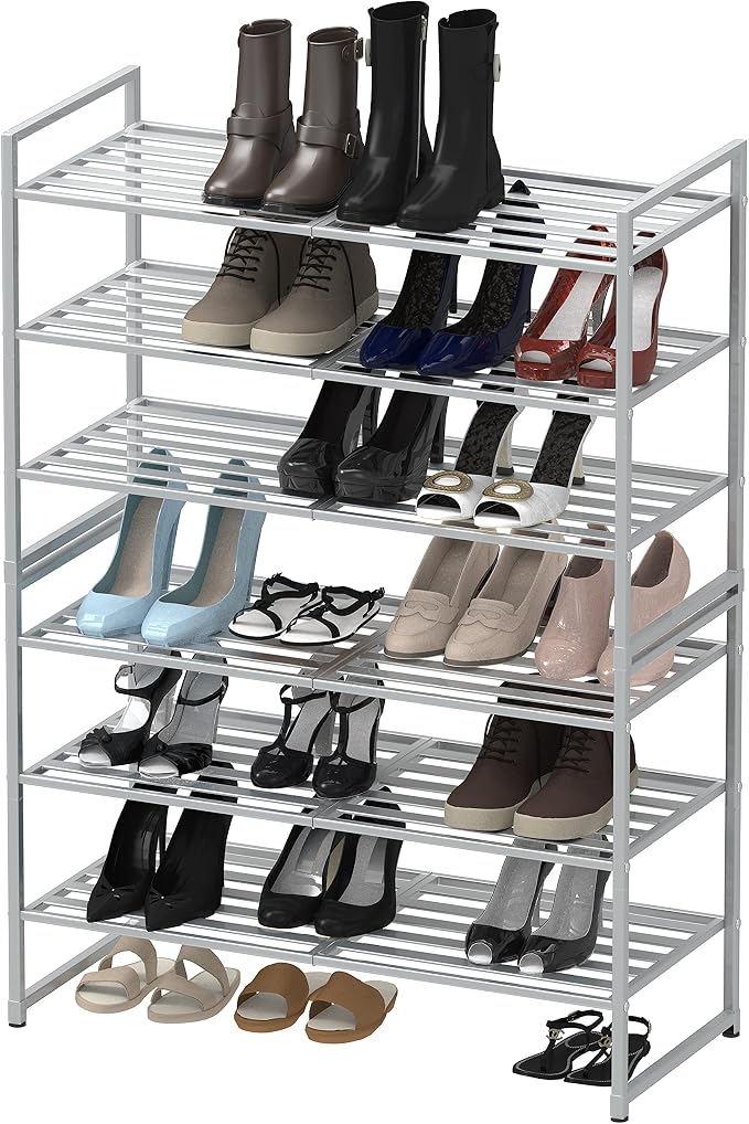 Simple Houseware 3-Tier Stackable Metal Panel Shoe Rack, Silver - Image 6