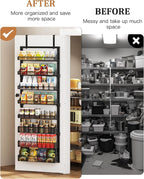 POKIPO 8-Tier Over the Door Pantry Organizer, Large Metal Door Spice Rack with Adjustable Basket, 2 in 1 Wall Mount or Hanging Heavy-Duty Pantry Door Storage Shelf for Kitchen and Bathroom, Black - Image 3