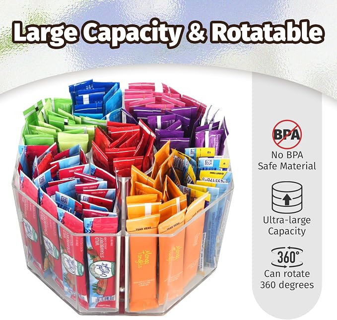 Drink Packet Organizer For Powdered Drink Mix,Powder Packet,Water Packet,Water Flavor Packet, Lazy Susan Organizer for Drink Mix Rotating Holder (Rhombus) - Image 3