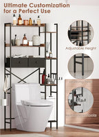 Over The Toilet Storage Rack, 7-Tier Over Toilet Bathroom Organizer with Adjustable Shelf, Above Toilet Storage with Hooks, Space-Saving, Brown Shelf - Image 6
