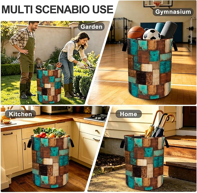 Vintage Geometric Teal Laundry Basket Foldable Laundry Hamper With Handles Clothes Storage Bucket Organizer Laundry Bag For Bedroom Bathroom Laundry Storage 19.6 x 15.7 - Image 8