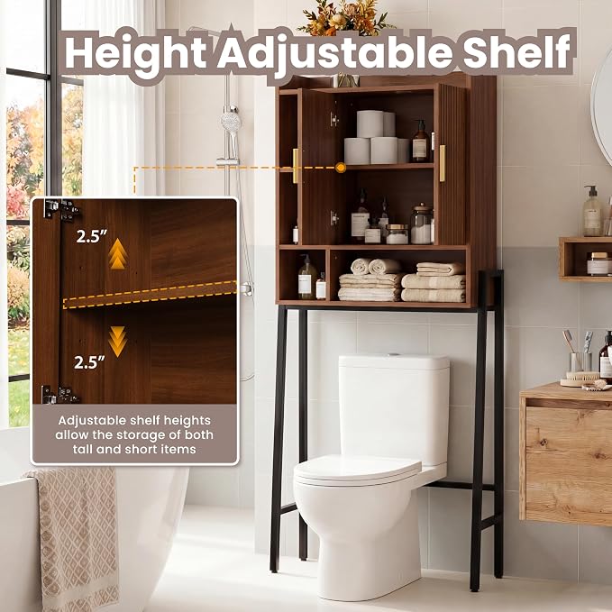 Over The Toilet Storage Cabinet,31" W Bathroom Organizer, Walnut - Image 5