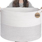 INDRESSME 115L Extra Large Woven Rope Blanket Basket Living Room, White by INDRESSME
