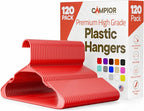 Plastic Clothes Hangers – Heavy Duty Hanger Set, for Organizing Clothes, Dresses, and Coat, Holds Up to 5 lbs, Space-Saving Hangers with Non-Slip Shoulder Grooves, Pack of 120, Red by Campior