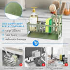 Cisily Kitchen Sink Caddy, Sponge Holder for Kitchen Sink, Kitchen Sink Organzier and Storage with High Brush Holder, 304 Stainless Gadgets Sink Accessories, Organizadores de Cocina Sage Green - Image 2
