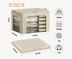 3 Openings Large Clothes Storage Bins with Metal Frame, Foldable Storage Bin for Clothes,Clothing Storage Bins with Lid, Linen Storage Box With Clear Window＆ Zippers＆ Durable Handles.(3 Pcs,Beige,66L) - Image 6