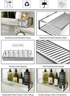 Bathroom Adhesive Shower Caddy Basket Shelf with Hooks, No Drilling Removable Bathroom Shelf Organizer,Stainless Steel Rustproof Shower Rack for Shampoo Storage, Sponge Holder-Silver - Image 5