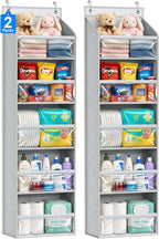 AOODA 2 Pack Over the Door Organizer, Large Capacity Closet Door Hanging Organizer, Clear Deep Pockets Baby Organizer Storage for Nursery, Bathroom, Bedroom, Pantry, Diapers (Grey) by AOODA