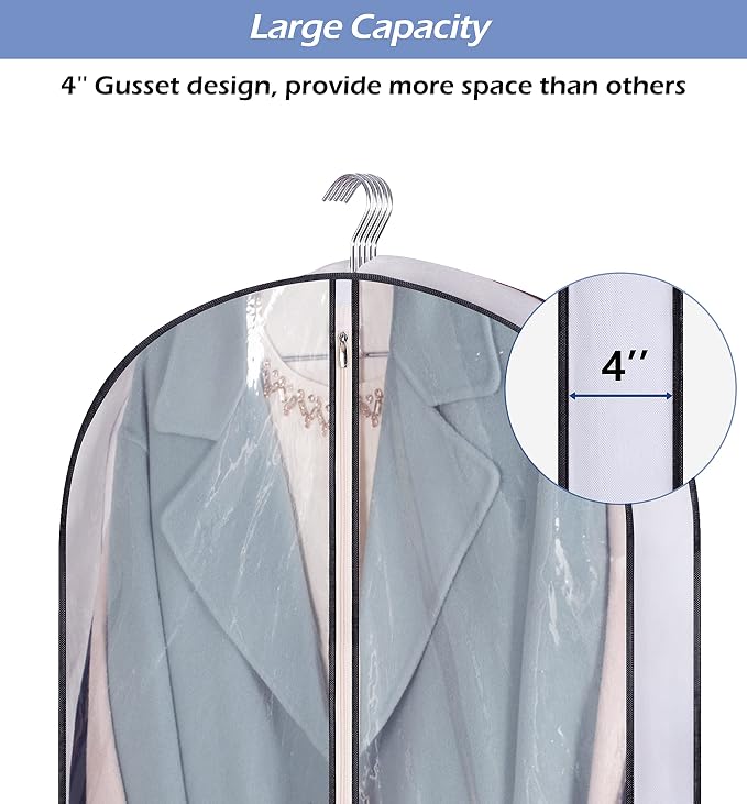 SLEEPING LAMB 60" Gusseted Garment Bags for Closet Storage Clear Dress Bag Hanging Clothes Storage for Long Gowns, Coats, Sweaters, 2 Packs - Image 2