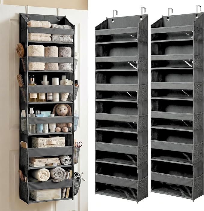 HOMELUX THEORY Over the Door Organizer, 6-Tier, 100D Fabric, Dark Gray 2pc | Over the door shoe organizer, 50 lbs capacity, 12 side mesh pockets, 100D extra thick fabric, Closet & entryway storage by HomeluxTheory
