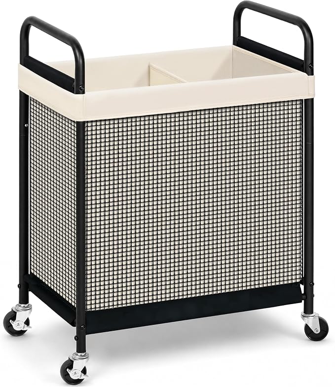 STORAGE MANIAC Rolling Laundry Hamper with Wheels 2-Section Laundry Sorter Rolling Laundrys Basket on Wheels with Removable Bag Clothes Hamper Laundrys Organizer Cart Bathroom Bedroom 100L Beige by STORAGEMANIAC