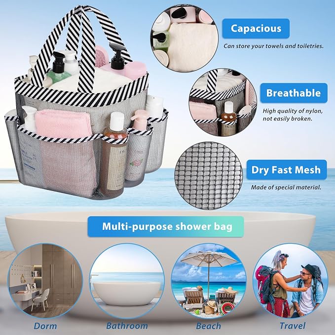 Mesh Shower Caddy Portable - 9 Pockets for College Dorm Room Essential - Image 2
