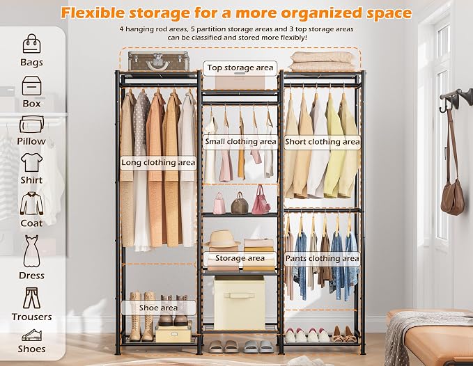 HOMIDEC Wardrobe Closet, 4 Hanging Spaces Portable Clothes Rack - Image 6