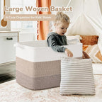 Goodpick 105L Extra Large Woven Rope Blanket Basket, Rectangle, Light Brown - Image 2
