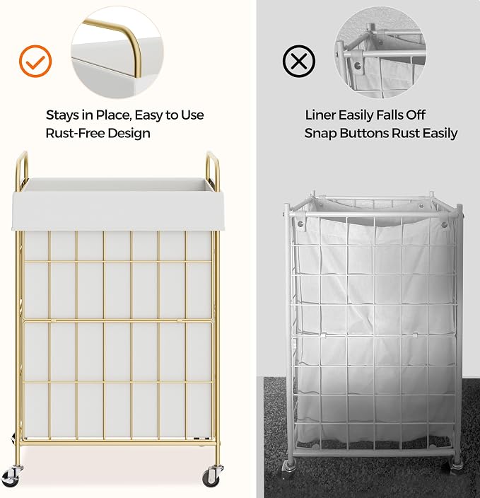 90L Laundry Hamper with Wheels, Laundry Basket with Handle and Liner Bag - Image 3