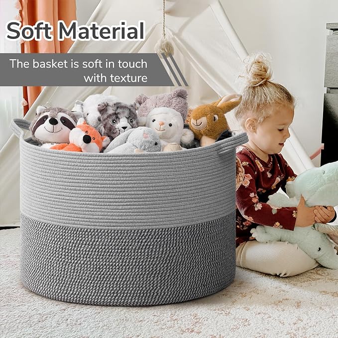 INDRESSME 115L Extra Large Woven Rope Blanket Basket Living Room, Grey - Image 6