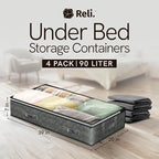 Reli. 90L Under Bed Storage Containers 4 Pack | Closet Organizer Bins - Image 2