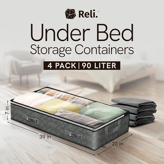 Reli. 90L Under Bed Storage Containers 4 Pack | Closet Organizer Bins - Image 2