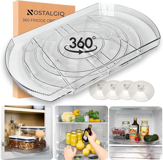 NOSTA Home Rotating Lazy Susan for Refrigerator - Square Lazy Susan - Refrigerator Lazy Susan Organizer - Rotating Fridge Organizer - Large (16.5x11) by NOSTALGIQHOME