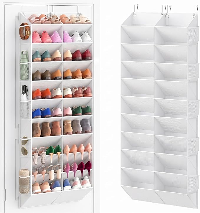 UVIAHOMI 20-30 Pairs Over the Door Shoe Organizer with Side Mesh Pockets, 10-Tier Hanging Shoe Storage for Closet, Breathable Door Shoe Rack Holds Sneakers, Boots, Heels & Daily Essentials, White by UVIAHOMIHOMEORGANIZER