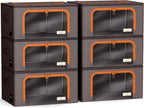 Sorbus Clothes Storage Bins, Clear Window & Handles (6 Pack, Brown) | Large foldable stackable boxes have easy-carry grips for bedding and linens in closets, bedrooms and laundry rooms. - Image 7