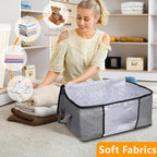 3 Pack Storage Bags, 45L Foldable Clothes Storage Bins with Lids, Closet Organizers Blanket Storage Bags with Zippers Clear Window Sturdy Handles for Clothing Bedding Comforter Sweater Pillows (Gray) - Image 3