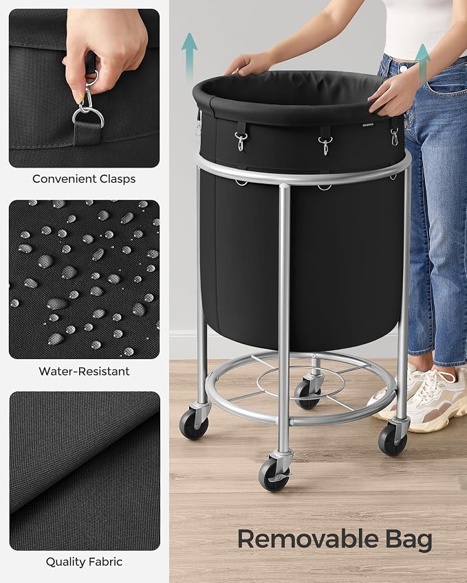 SONGMICS Laundry Basket with Wheels, 110L, Steel Frame, Removable Bag - Image 5