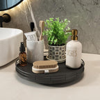 12" Lazy Susan Turntable Organizer for Table Top, Round Wooden Lazy Susan for Cabinet Kitchen Decor Centerpieces Coffee Table, Storage Condiments Spices, Bathroom Vanity Tray for Soap, Black - Image 5