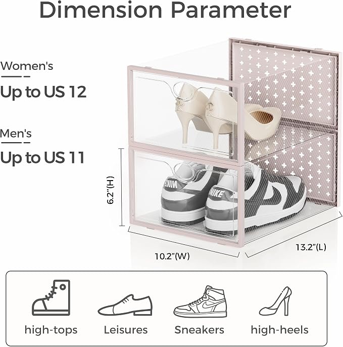 Pinkpum 15 Pack X-Large Shoe Storage Boxes, Shoe Organizer Clear Stackable | Fit US Size 11, 6.2” Height, Shoe Dispaly Case Holder Bins Sneaker Storage for Sneakerheads, For Home and Family, Pink - Image 2
