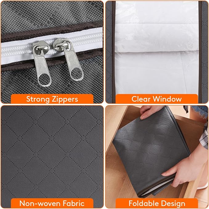 Lifewit 3 Pack 100L Clothes Storage Bins with Lids, Foldable Blanket Storage Bags with Zippers, Clear Window and Reinforced Handles, Closet and Organization for Clothing, Sweater, Comforter, Bedding - Image 4